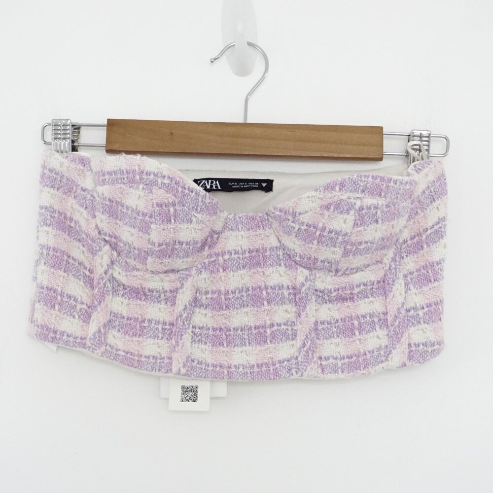 ZARA Tweed Boucle Bustier Corset Sweetheart Tube Crop Top S NWT